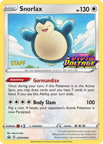 Image for Snorlax - SWSH068 (Prerelease) [Staff] (SWSH068) [SWSH: Sword & Shield Promo Cards]