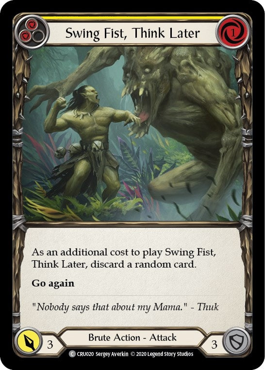 Image for Swing Fist, Think Later (Yellow) (CRU020) (Crucible of War) - Flesh and Blood TCG