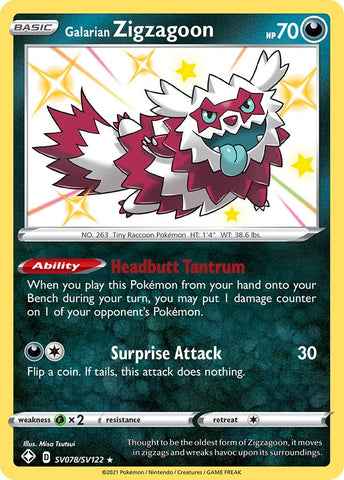 Image for Galarian Zigzagoon (SV078/SV122) [Shining Fates: Shiny Vault]