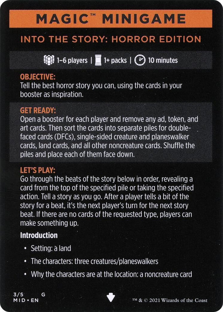 Image for Magic Minigame: Into the Story: Horror Edition (3) [Innistrad: Midnight Hunt]