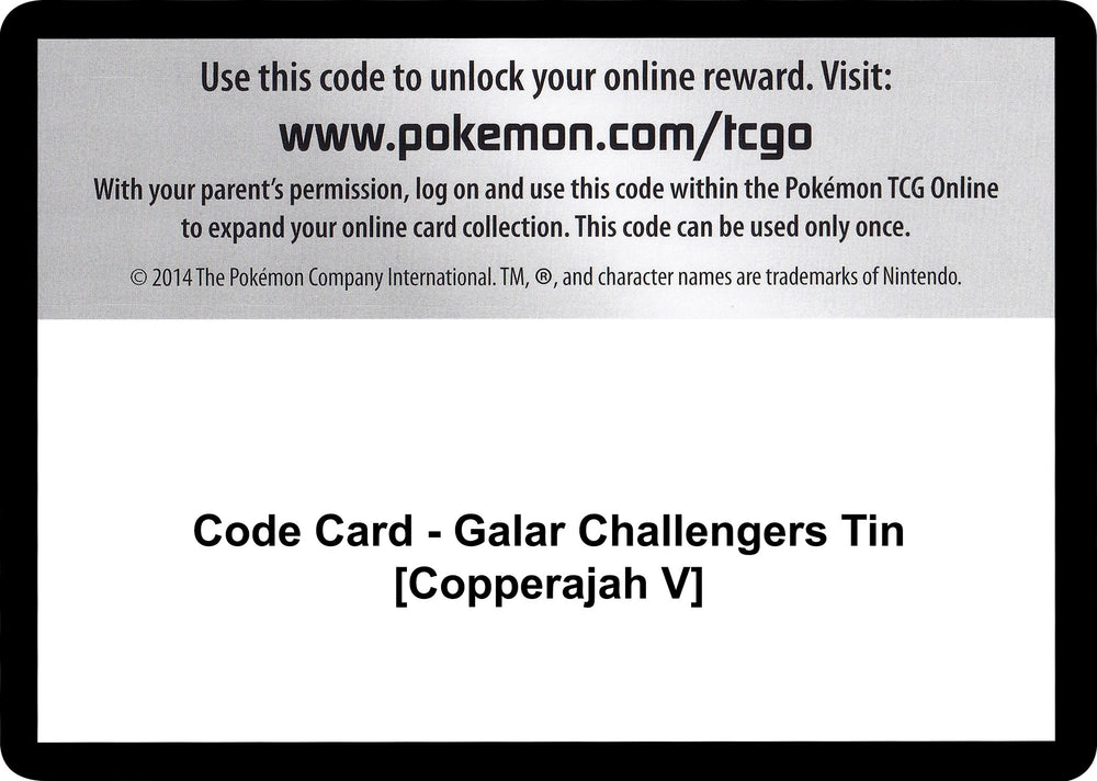 Image for Code Card - Galar Challengers Tin [Copperajah V] - Pokemon