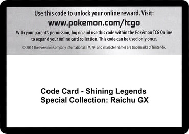 Image for Code Card - Shining Legends Special Collection: Raichu GX - Pokemon