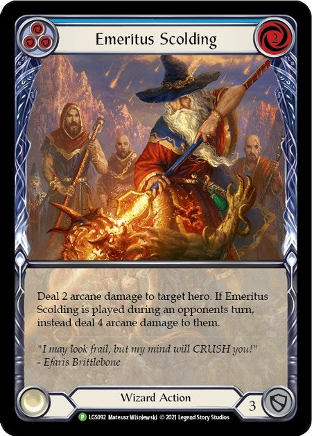 Image for Emeritus Scolding (Blue) (Extended Art) - LGS092 (LGS092) (Flesh and Blood: Promo Cards) - Flesh and Blood TCG