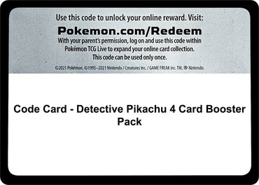 Image for Code Card - Detective Pikachu 4 Card Booster Pack - Pokemon