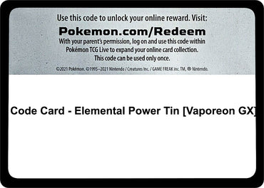 Image for Code Card - Elemental Power Tin [Vaporeon GX] - Pokemon
