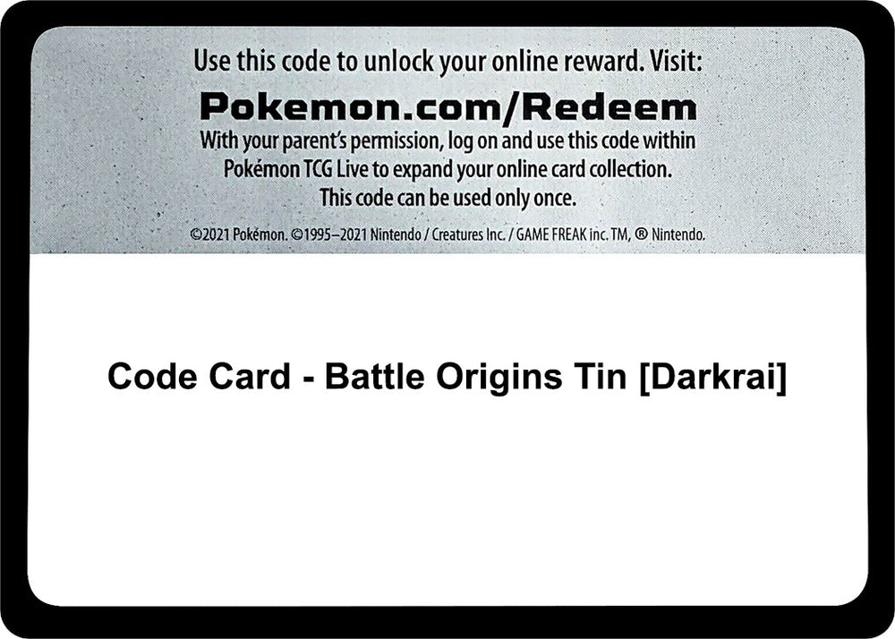 Image for Code Card - Battle Origins Tin [Darkrai] - Pokemon