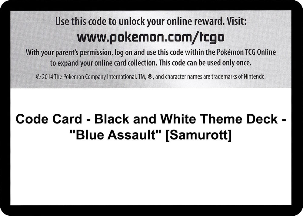 Image for Code Card - Black and White Theme Deck - "Blue Assault" [Samurott] - Pokemon
