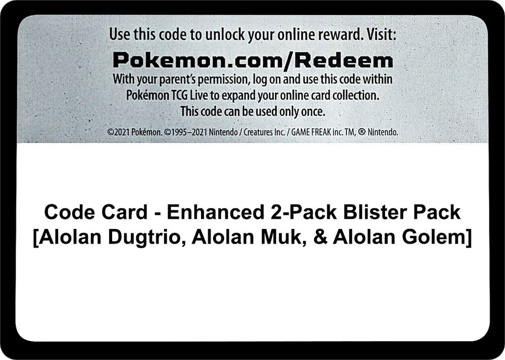Image for Code Card - Enhanced 2-Pack Blister Pack [Alolan Dugtrio, Alolan Muk, & Alolan Golem] - Pokemon