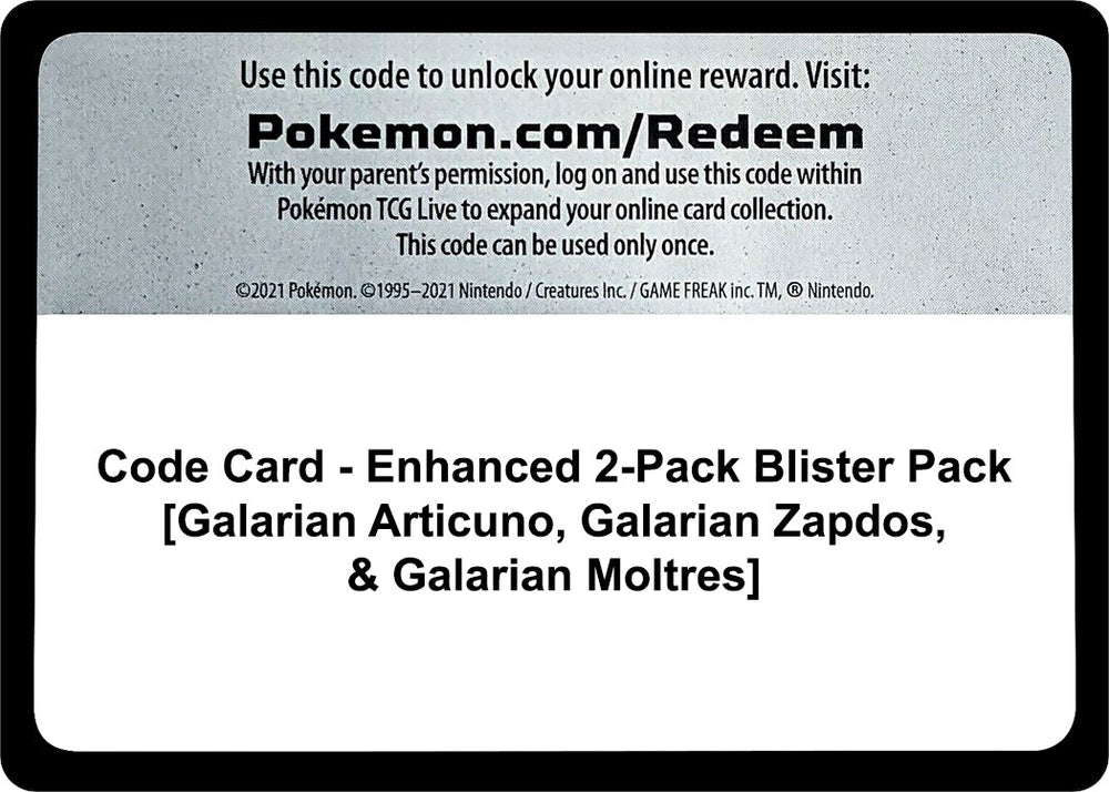Image for Code Card - Enhanced 2-Pack Blister Pack [Galarian Articuno, Galarian Zapdos, & Galarian Moltres] - Pokemon