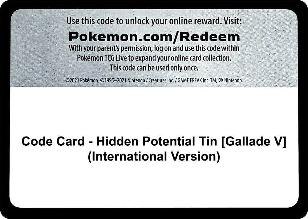 Image for Code Card - Hidden Potential Tin [Gallade V] (International Version) - Pokemon