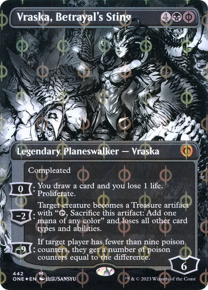 Image for Vraska, Betrayal's Sting (Borderless) (Step-and-Compleat Foil) (442) [Phyrexia: All Will Be One]