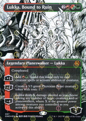 Image for Lukka, Bound to Ruin (Borderless) (Step-And-Compleat Foil) (467) [Phyrexia: All Will Be One]