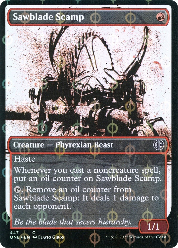 Image for Sawblade Scamp (Showcase) (Step-and-Compleat Foil) (447) [Phyrexia: All Will Be One]