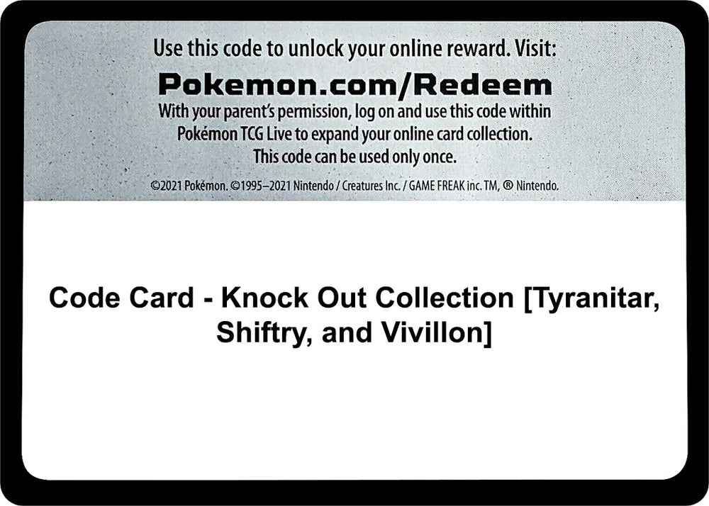 Image for Code Card - Knock Out Collection [Tyranitar, Shiftry, and Vivillon] - Pokemon