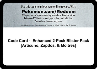 Image for Code Card - Enhanced 2-Pack Blister Pack [Articuno, Zapdos, & Moltres] - Pokemon
