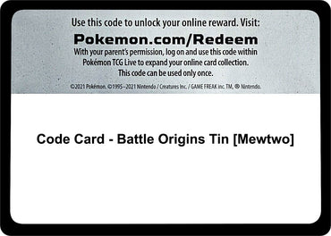 Image for Code Card - Battle Origins Tin [Mewtwo] - Pokemon