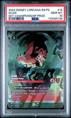 2024 DISNEY LORCANA EN P2-PROMO #14 SCAR SET CHAMPIONSHIP PRIZE PSA 10
