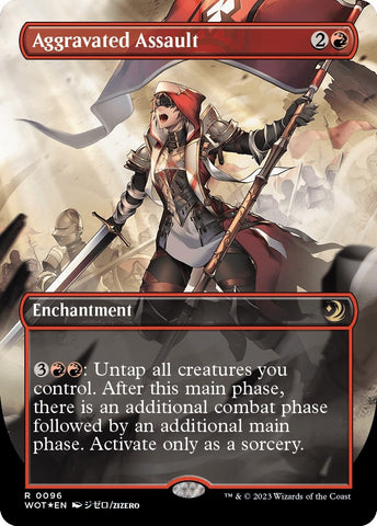 Image for Aggravated Assault (Anime Borderless) (Confetti Foil) (96) [Wilds of Eldraine: Enchanting Tales]
