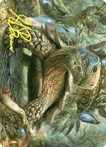 Image for Blossoming Tortoise Art Card (Gold-Stamped Signature) (24) [Art Series: Wilds of Eldraine]