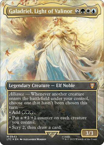 Image for Galadriel, Light of Valinor (Borderless) (Surge Foil) (542) [Commander: The Lord of the Rings: Tales of Middle-earth]