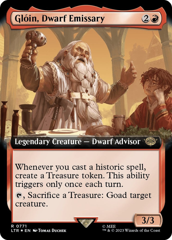 Image for Gloin, Dwarf Emissary (Extended Art) (Surge Foil) (771) [Universes Beyond: The Lord of the Rings: Tales of Middle-earth]