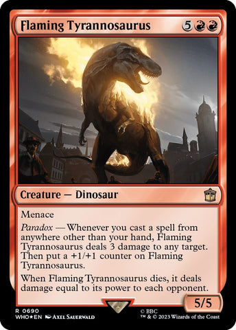 Image for Flaming Tyrannosaurus (Surge Foil) (690) [Universes Beyond: Doctor Who]