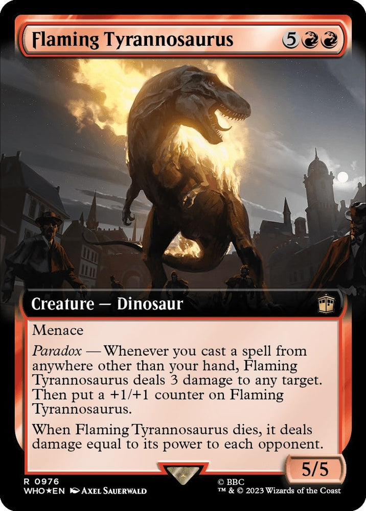 Image for Flaming Tyrannosaurus (Extended Art) (Surge Foil) (976) [Universes Beyond: Doctor Who]