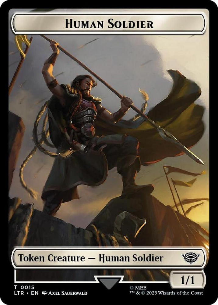 Image for Human Soldier (0015) // Food (0024) Double-Sided Token (Surge Foil) (15 // 24) [Universes Beyond: The Lord of the Rings: Tales of Middle-earth]