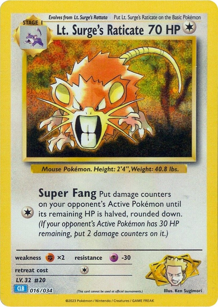 Image for Lt. Surge's Raticate (016/034) [Trading Card Game Classic]