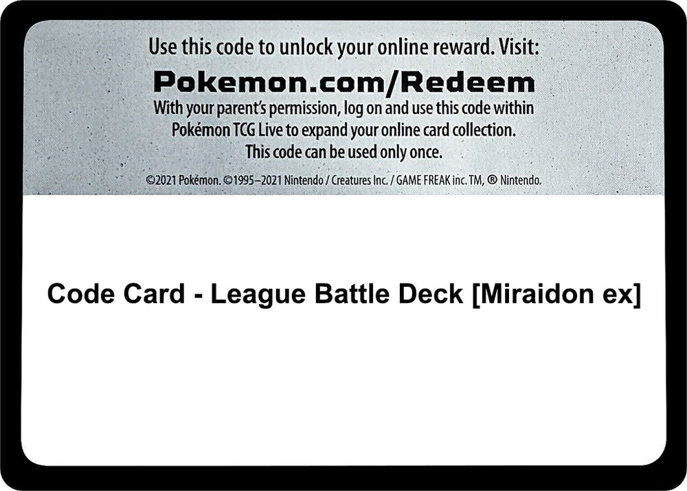 Image for Code Card - League Battle Deck [Miraidon ex] - Pokemon