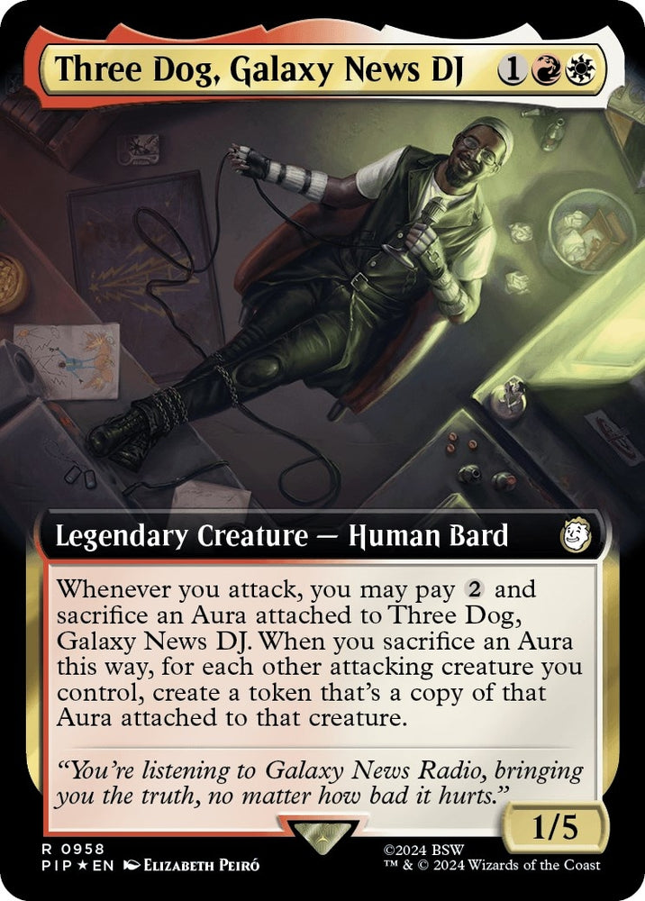 Image for Three Dog, Galaxy News DJ (Extended Art) (Surge Foil) (958) [Universes Beyond: Fallout]