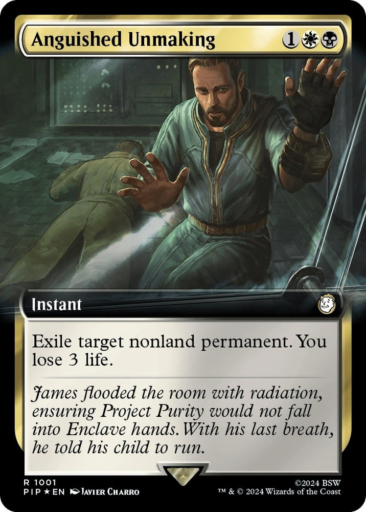Image for Anguished Unmaking (Extended Art) (Surge Foil) (1001) [Universes Beyond: Fallout]