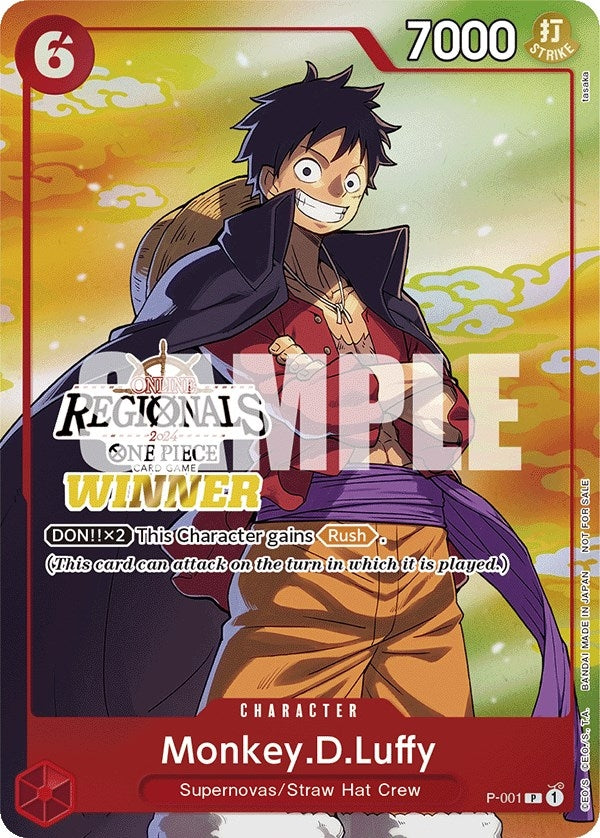 Monkey.D.Luffy (001) (Online Regional 2024 Vol. 2) [Winner] (P-001) (One Piece Promotion Cards)