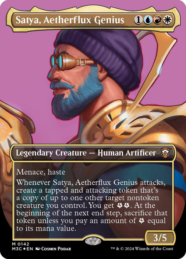 Image for Satya, Aetherflux Genius (Borderless) (Ripple Foil) (142) [Commander: Modern Horizons 3]