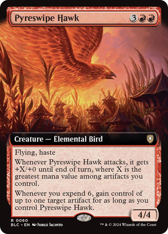 Image for Pyreswipe Hawk (Extended Art) (60) [Commander: Bloomburrow]