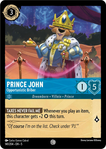 Image for Prince John - Opportunistic Briber (141/204) - Disney Lorcana