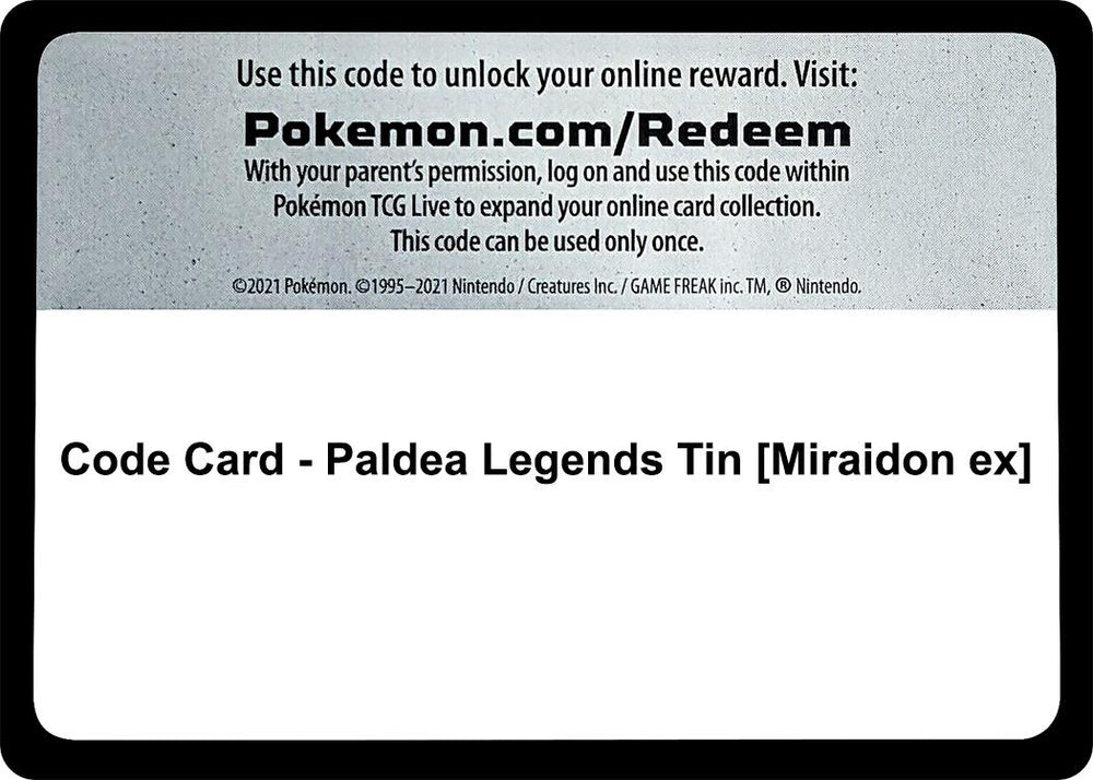 Image for Code Card - Paldea Legends Tin [Miraidon ex] - Pokemon