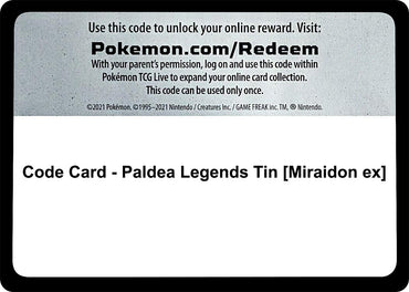 Image for Code Card - Paldea Legends Tin [Miraidon ex] - Pokemon