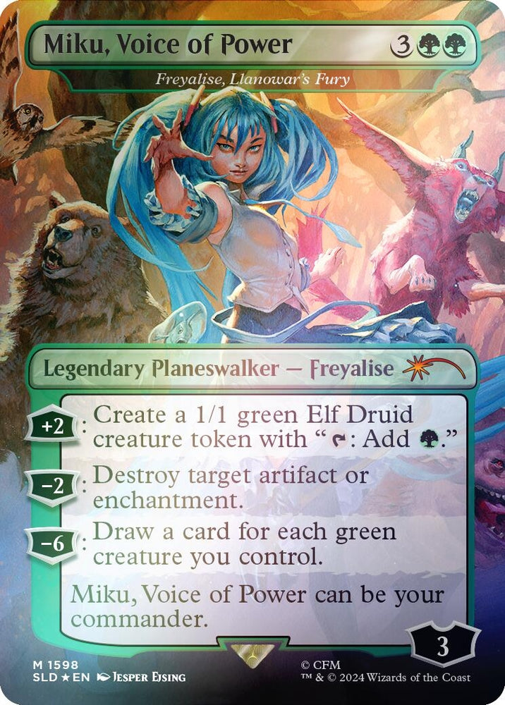 Image for Miku, Voice of Power - Freyalise, Llanowar's Fury (Rainbow Foil) (1598) [Secret Lair Drop Series]