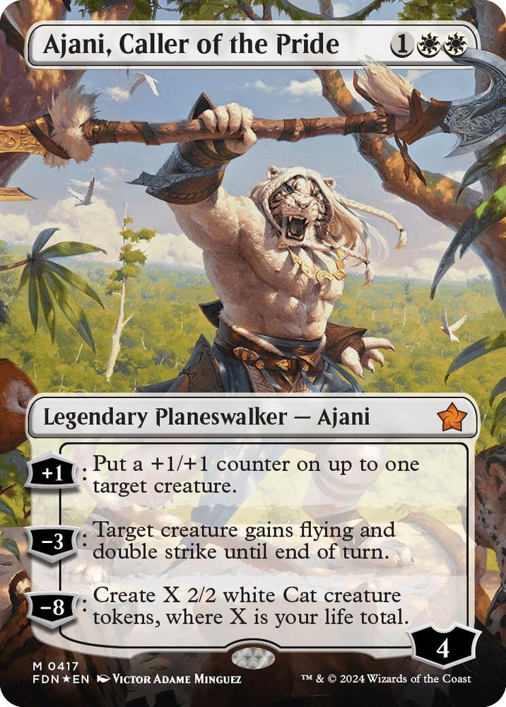 Image for Ajani, Caller of the Pride (Borderless) (Mana Foil) (417) [Foundations]