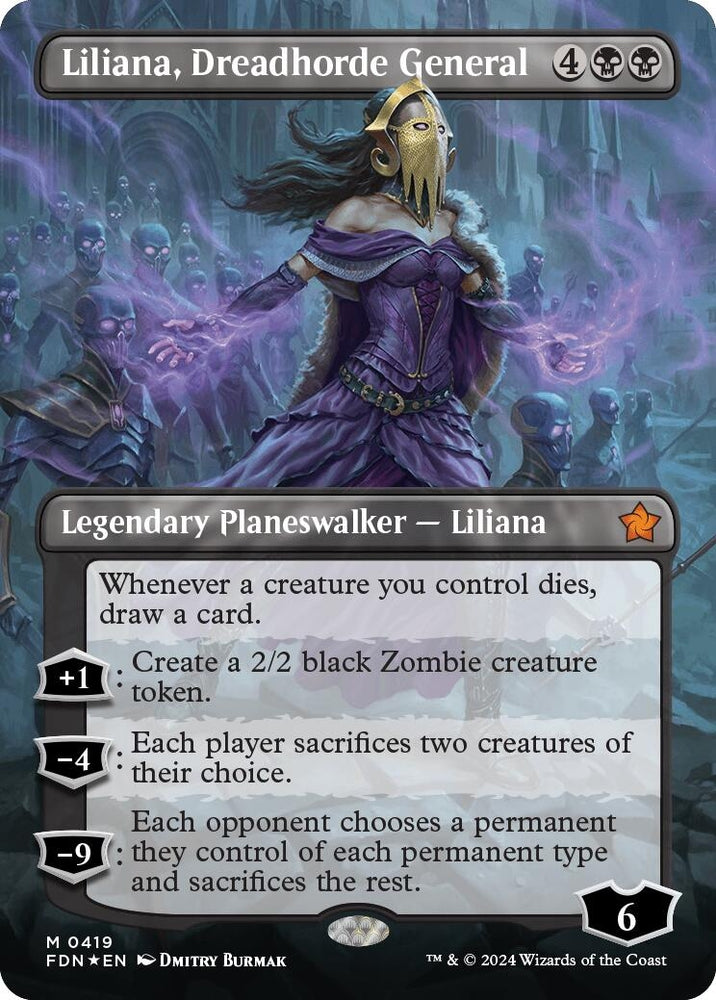 Image for Liliana, Dreadhorde General (Borderless) (Mana Foil) (419) [Foundations]