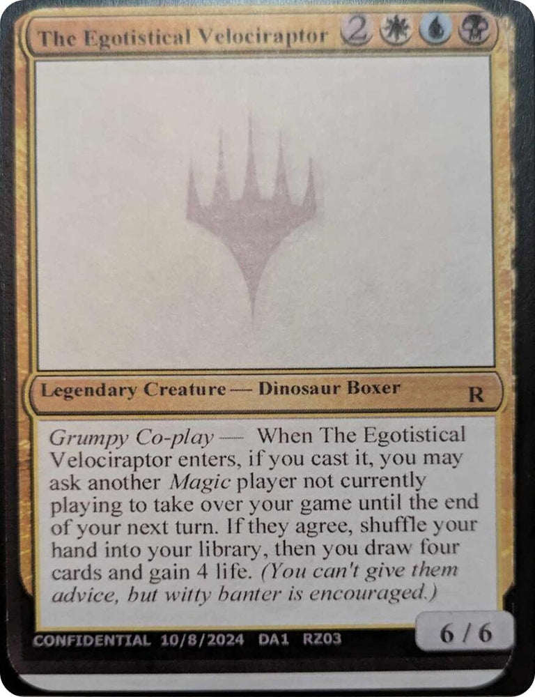 Image for The Egotistical Velociraptor [Un-Known Event Playtest Cards]