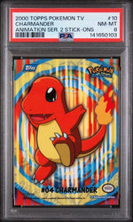 2000 TOPPS POKEMON TV ANIMATION SERIES 2 STICK-ONS #10 CHARMANDER ANIMATION SER. 2 STICK-ONS PSA 8