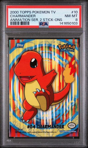 2000 TOPPS POKEMON TV ANIMATION SERIES 2 STICK-ONS #10 CHARMANDER ANIMATION SER. 2 STICK-ONS PSA 8