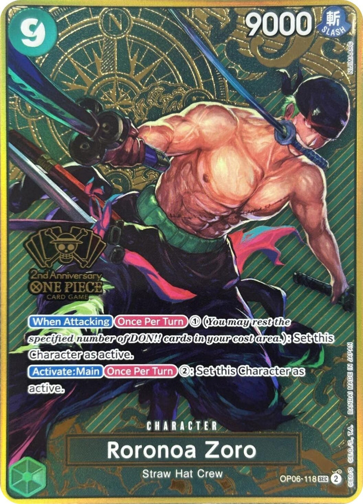 Image for Roronoa Zoro (One Piece Japanese Version 2nd Anniversary Set) (OP06-118) - One Piece Card Game
