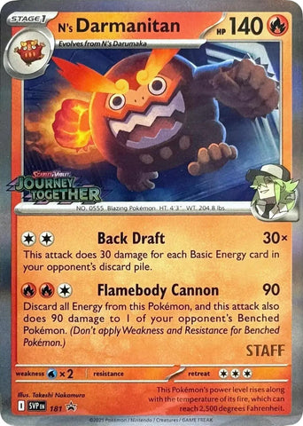 Image for N's Darmanitan - 181 (Prerelease) [Staff] (181) (SV: Scarlet & Violet Promo Cards) - Pokemon