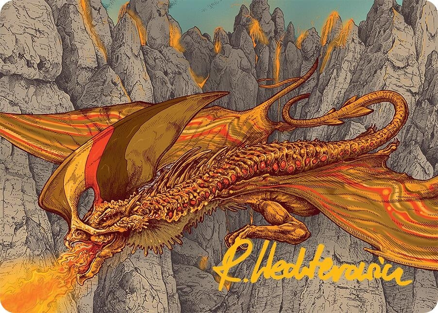 Image for Magmatic Hellkite Art Card (34/54) (Gold-Stamped Signature) (34) [Art Series: Tarkir: Dragonstorm] - Magic: The Gathering