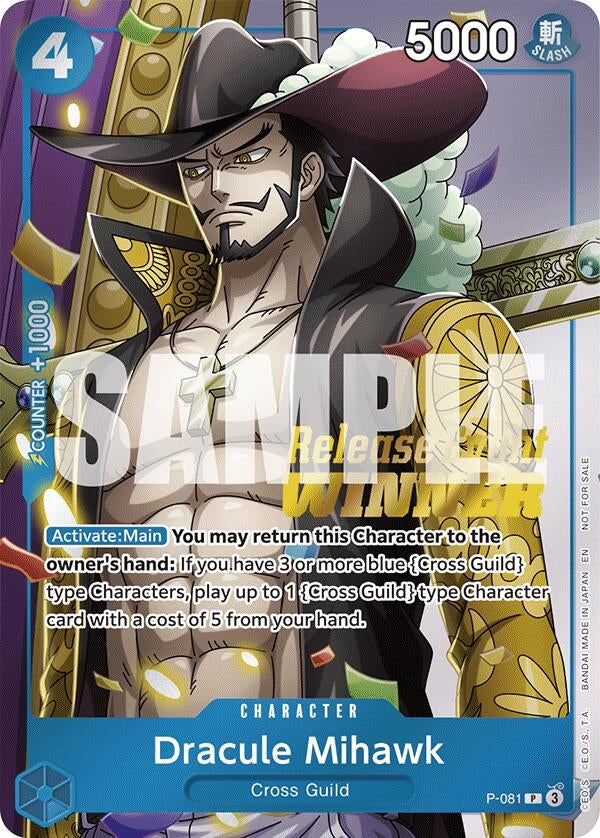 Dracule Mihawk (A Fist of Divine Speed Release Event Winner) (P-081) (One Piece Promotion Cards)