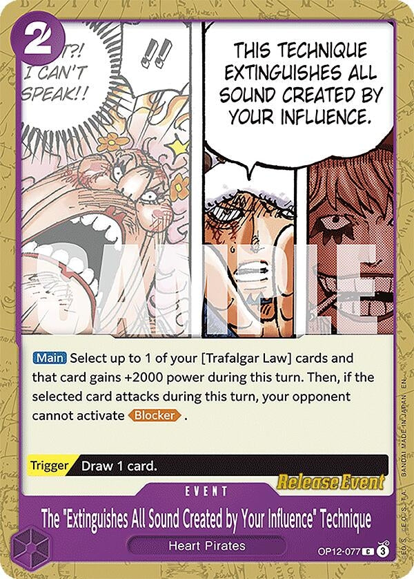 Image for The "Extinguishes All Sound Created by Your Influence" Technique (OP12-077) - One Piece Card Game