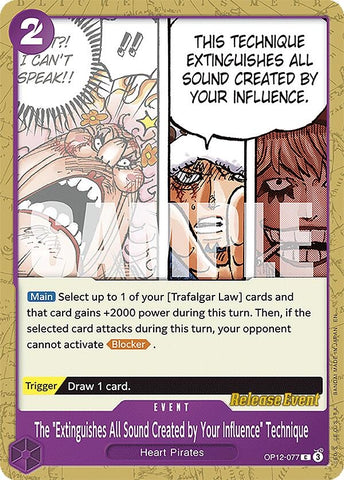 Image for The "Extinguishes All Sound Created by Your Influence" Technique (OP12-077) - One Piece Card Game